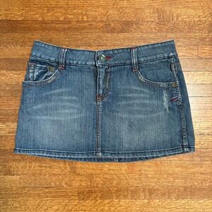 Meadow Blue Denim Mini Skirt Women's‎ Size 30 Vintage Original Y2K Distressed